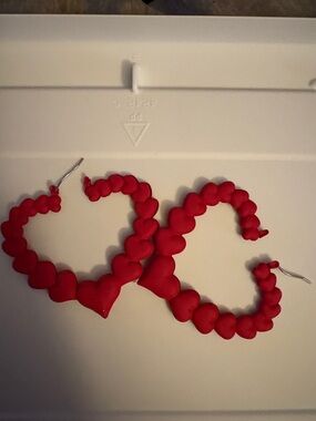Red Heart Beaded Hoop Earrings - Women Jewelry